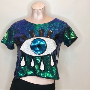 Unique Sequin Eye 👁 Crop Top